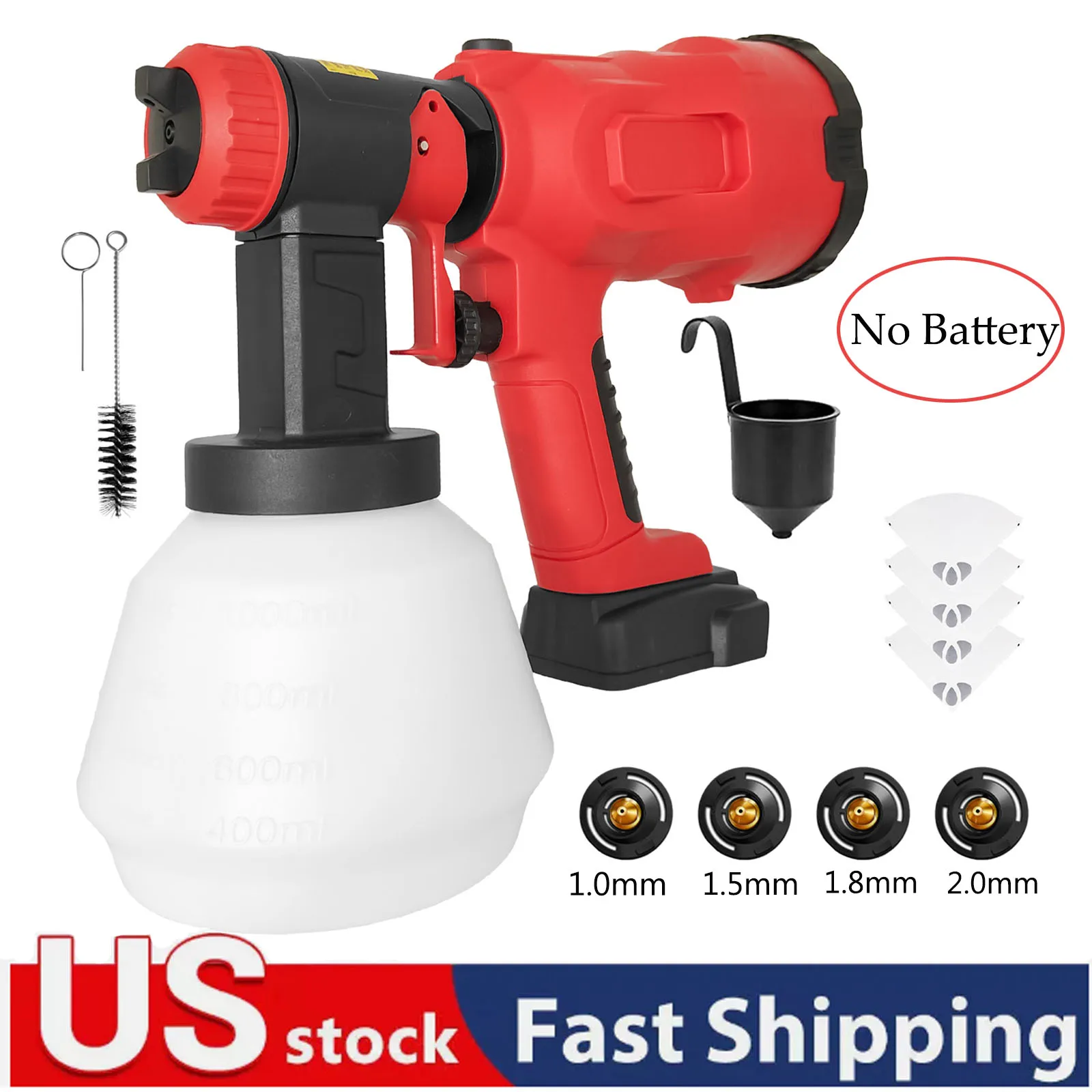 

200W Cordless HVLP Paint Sprayer Compatible with Milwaukee Battery, 4 Nozzles, 1000ML Container, Handheld Spray Gun (No Battery)