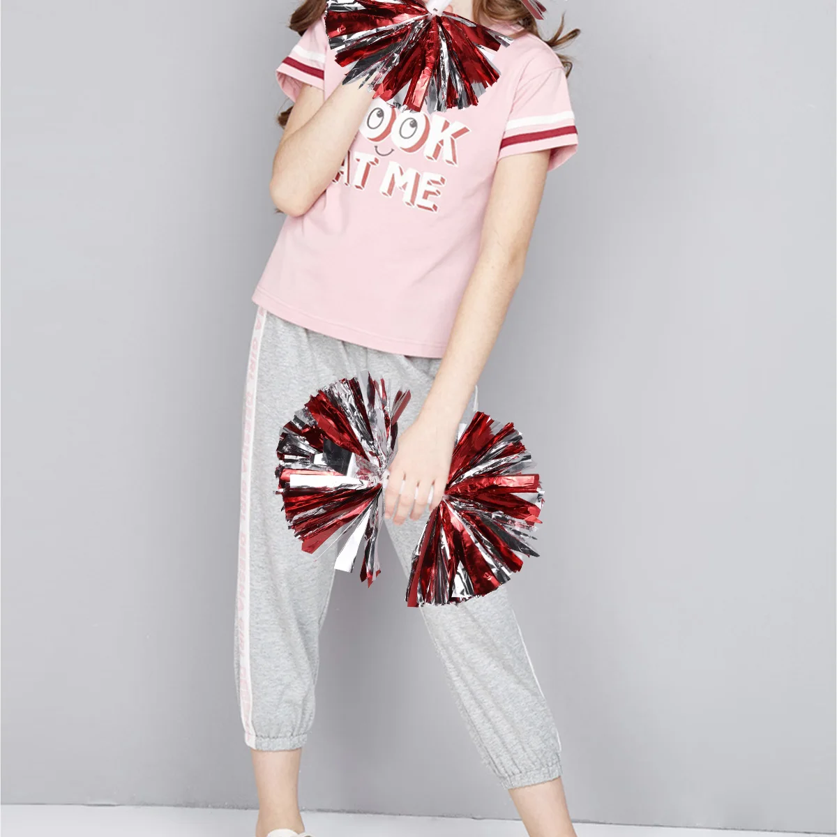 

2Pcs Colorful Cheerleader Pom Poms Lightweight Durable Plastic Handles Reusable Sports Event Cheer Props for Performance