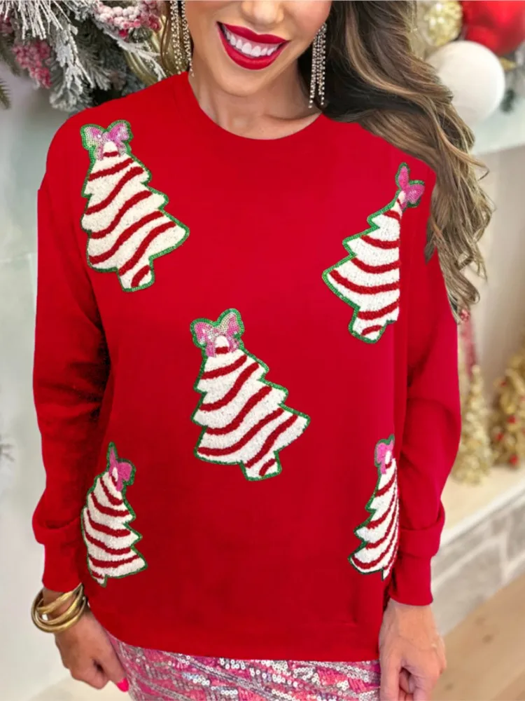 Kersttrui met lange mouwen, kerstboompatroon, pailletten, Harajuku streetwear, herfst, nieuwe collectie, dames kerstsweater