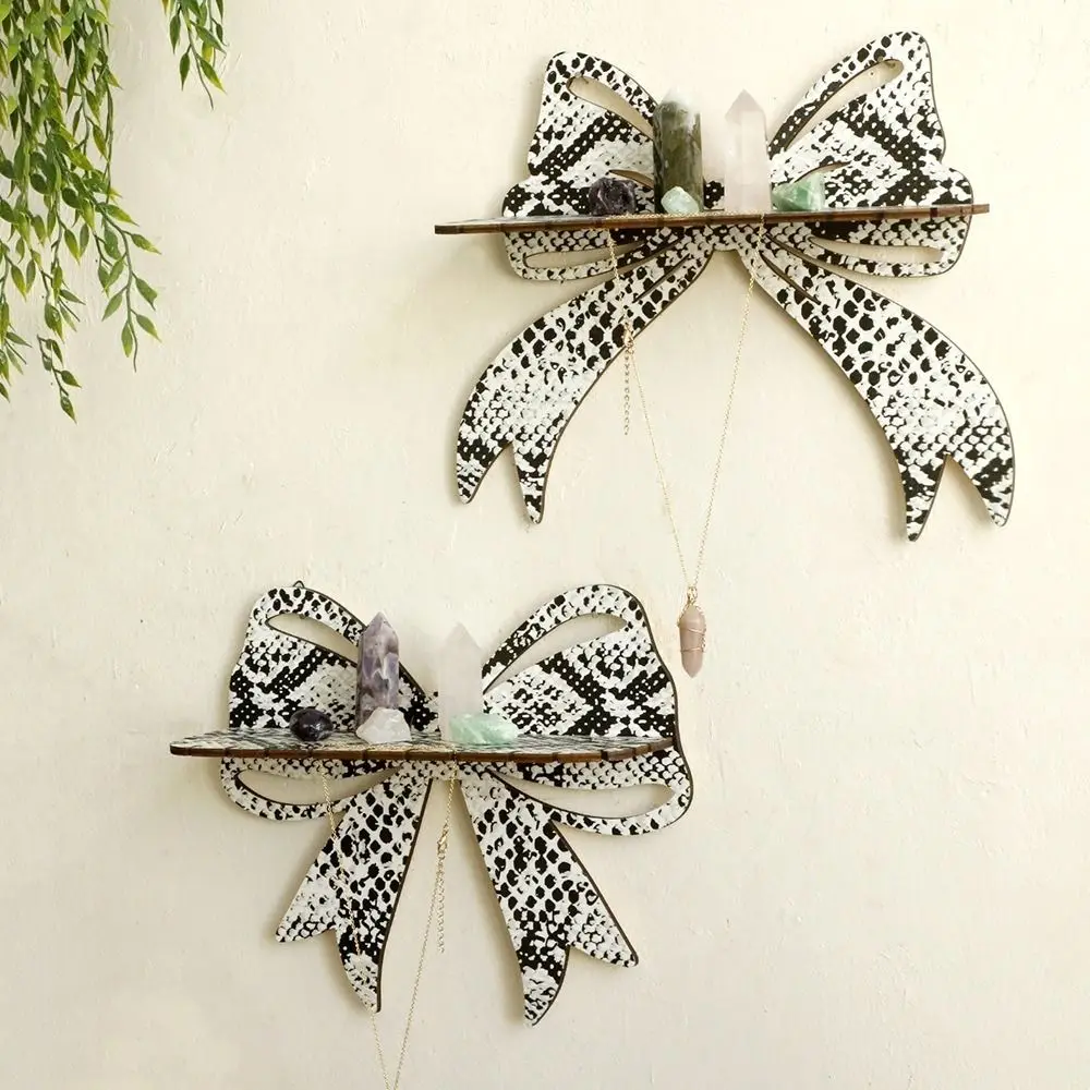 Bowtie Styles Bohemian Wall Floating Shelf Snake Patterned Wooden Hanging Decoration Rack Space Saving Jewelry Organizers