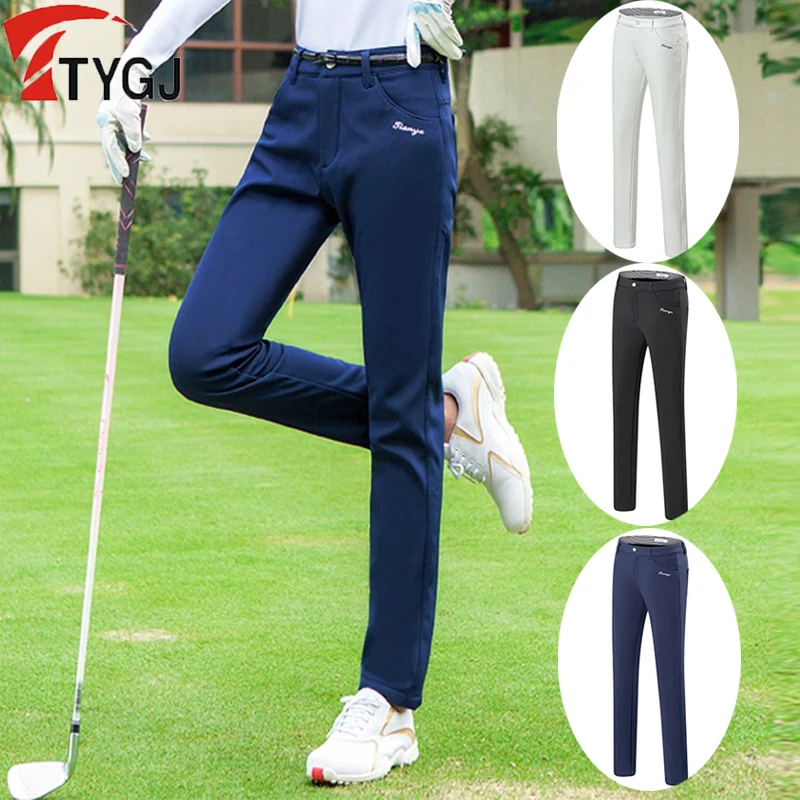 New TTYGJ Golf Clothing Women Autumn Winter Warm Trousers High Waist Straight Golf Pants Ladies Elastic Thicken Windproof Pants
