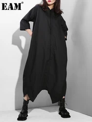 [EAM] mono largo de pierna ancha negro holgado para mujer nuevos pantalones de punto de bolsillo de cintura alta moda tendencia primavera otoño 2024 YA11601