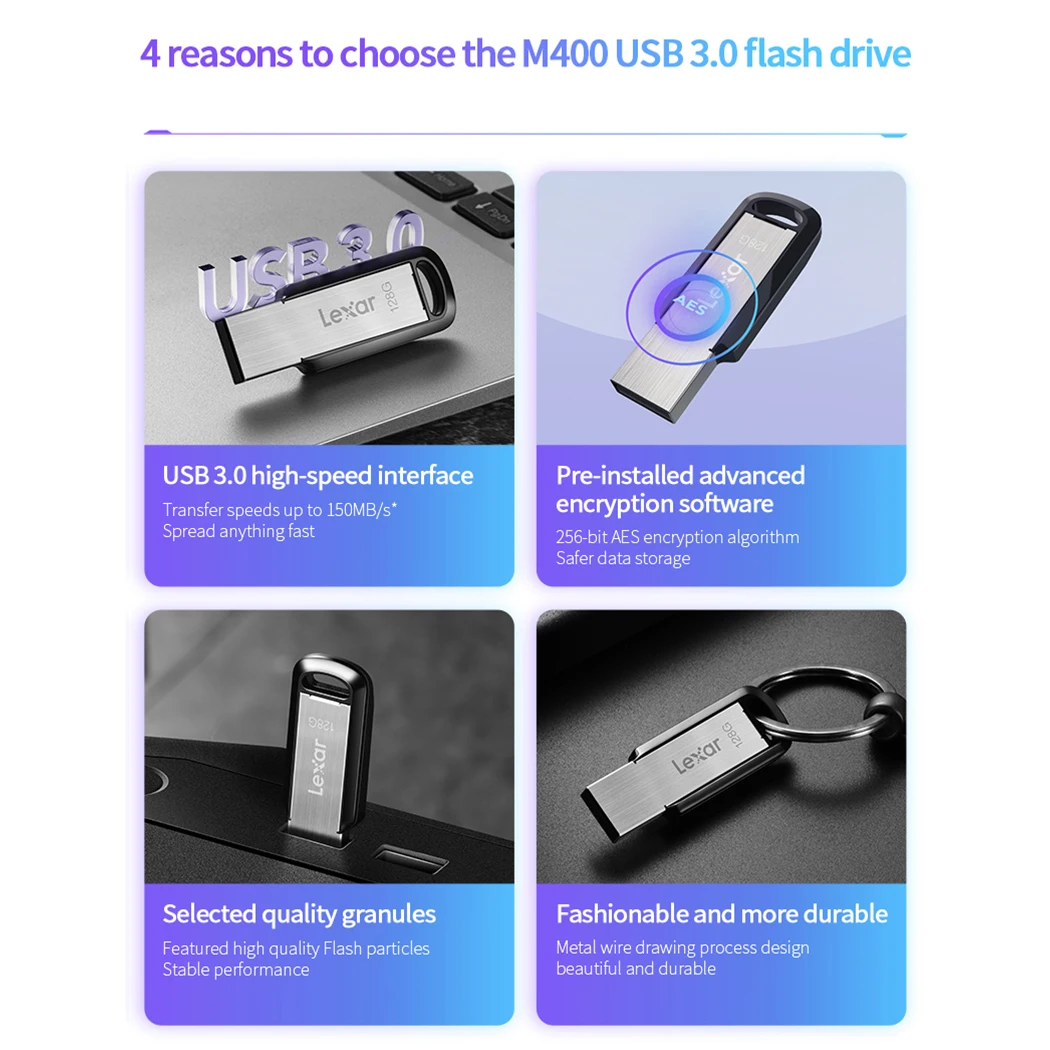 Lexar M400 USB Flash Drive Original  32GB 64GB 128GB  256GB Up To 150MB/s Jumpdrive Encrypted U Stick for Desktop image 2