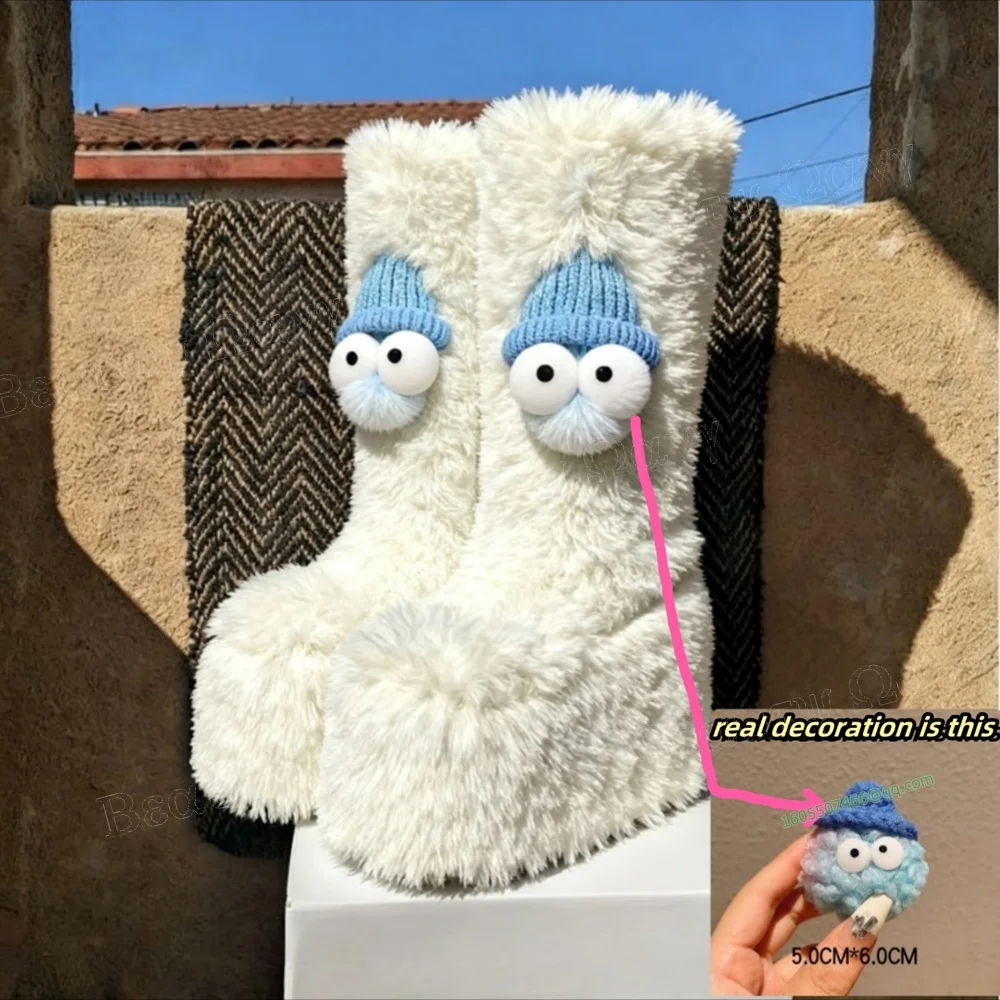 

Blue Plush Toy Decor Fur Boots Mid Calf Wedges High Heel Shoes Round Toe Novel Style Women Shoes New Zapatos Para Mujere
