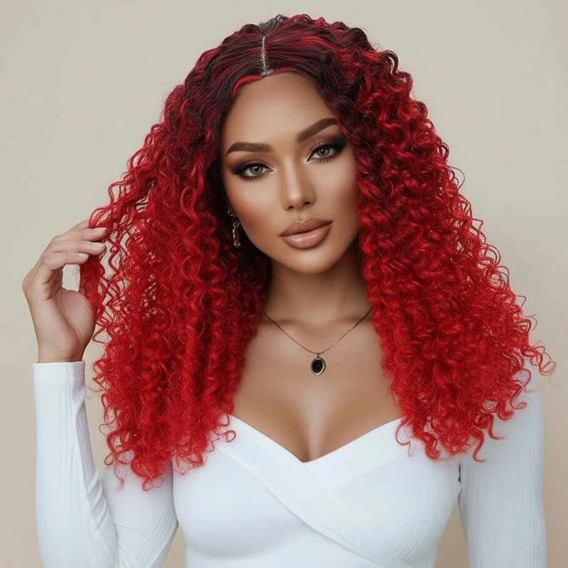 Dark red high-temperature silk with small African curls Synthetic fiber wig