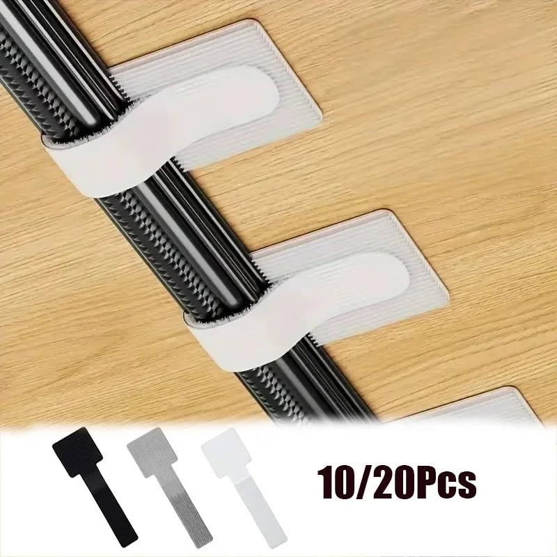 10-20PCS Strong Adhesive Strap Organizer Reusable Self Adhesive Hook and Loop Cable Ties for Desk Computer Charger Wire