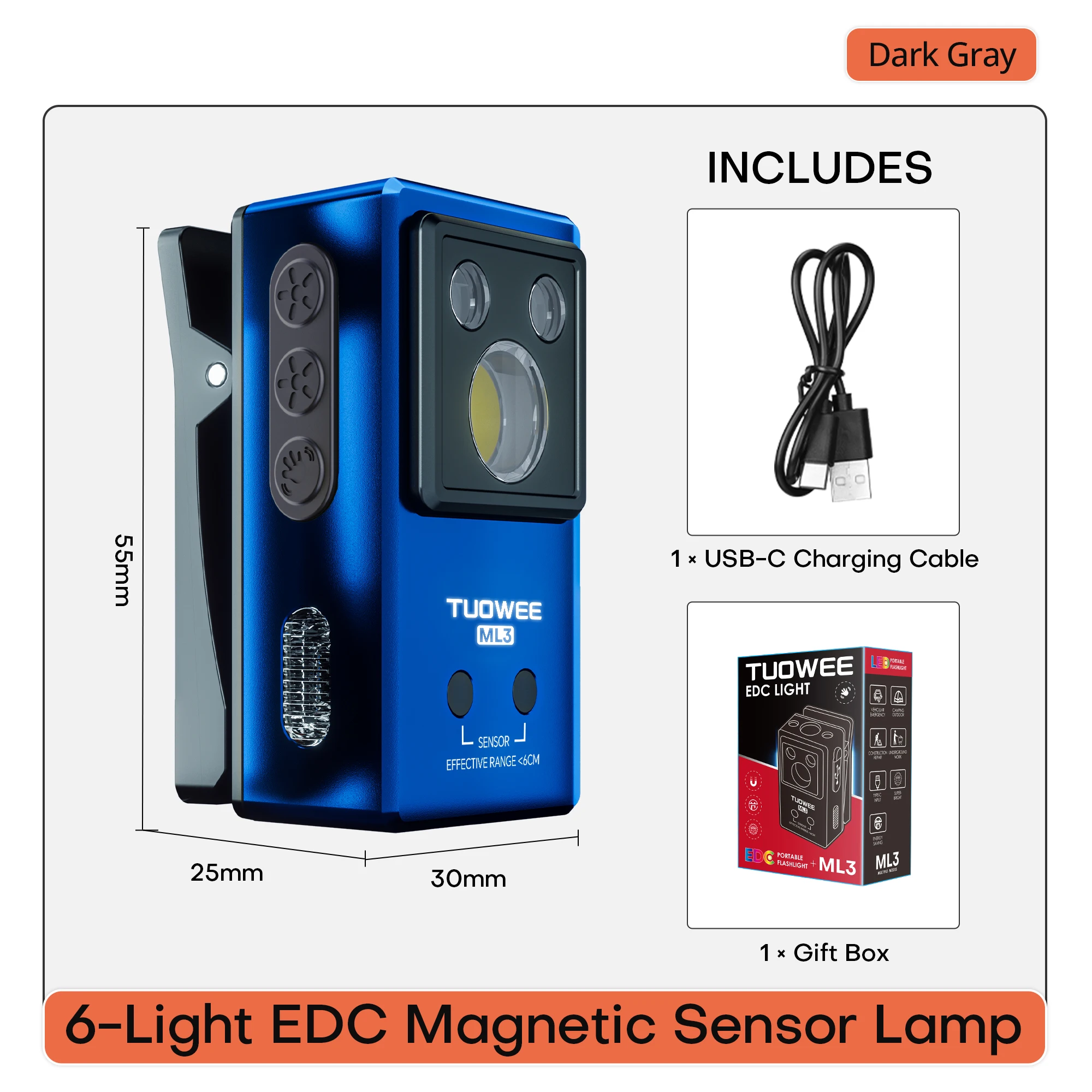 Clip-Licht 270LM USB-C Wiederaufladbare Taschenlampe Mini-Spotlight/Flutlicht Tragbare EDC RGB-Taschenlampe mit Magnet