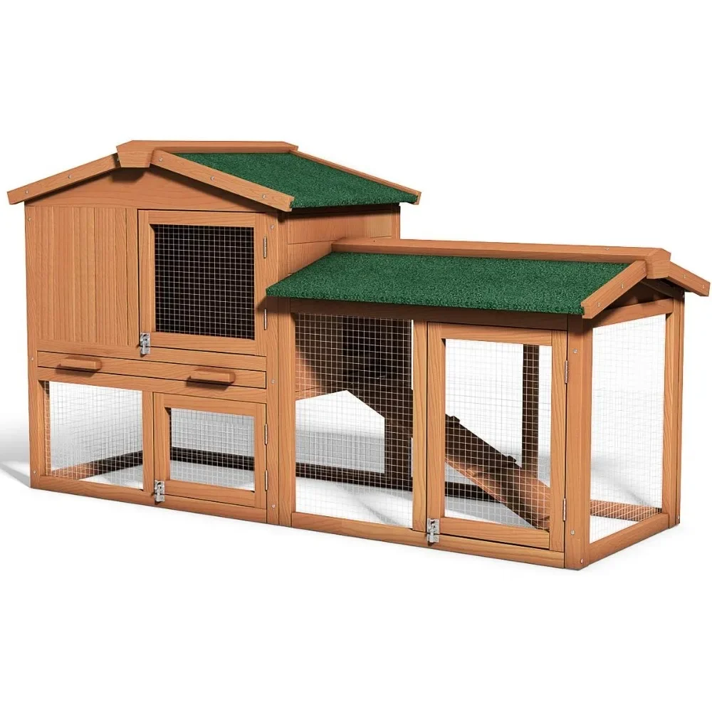 

Large Chicken Coop, 58‘’ Wooden Hen House Outdoor Backyard Garden Bunny Rabbit Hutch with Ventilation Door
