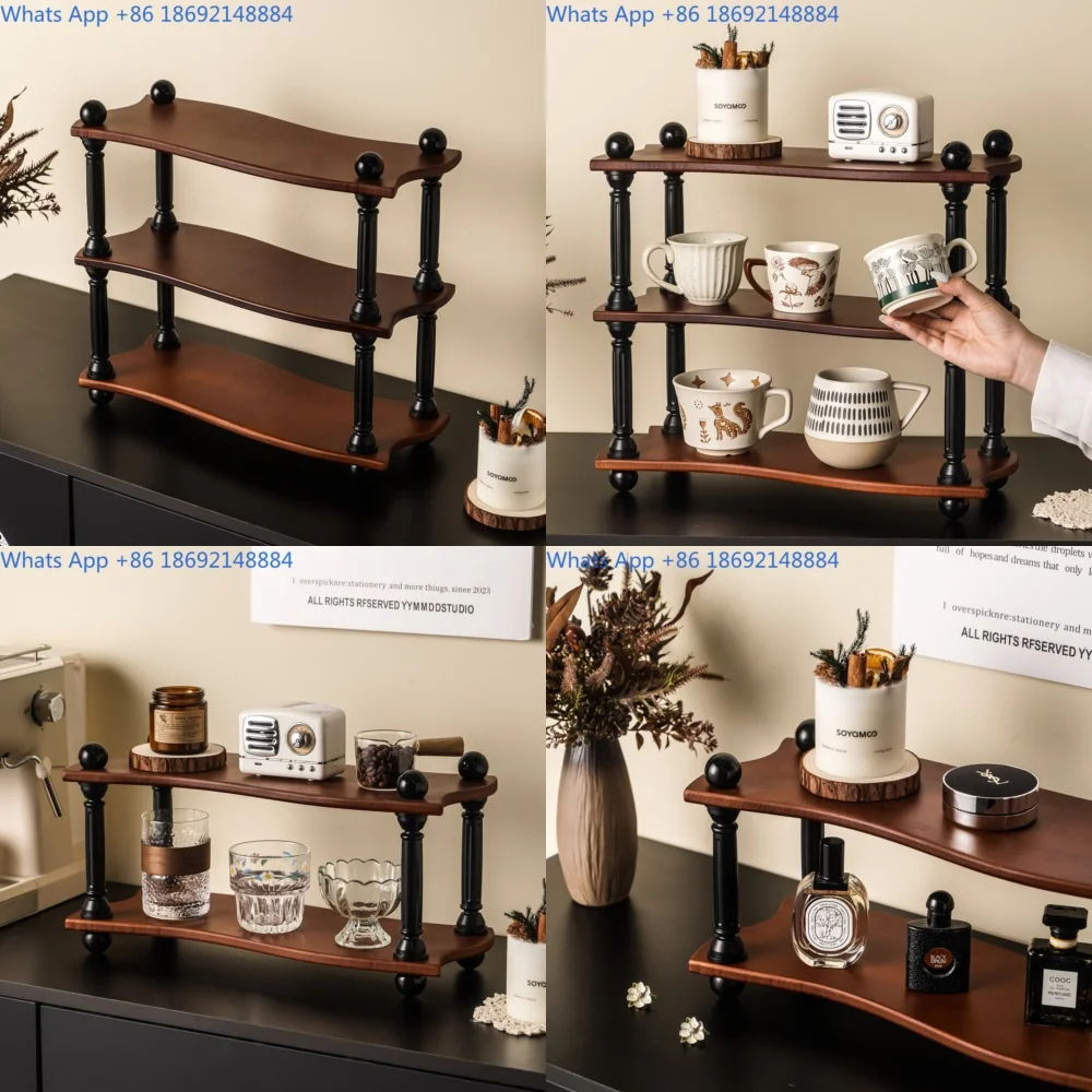 

Vintage Style Solid Wood 3-Tier Cup Storage Rack for Desktop Decoration and Organization