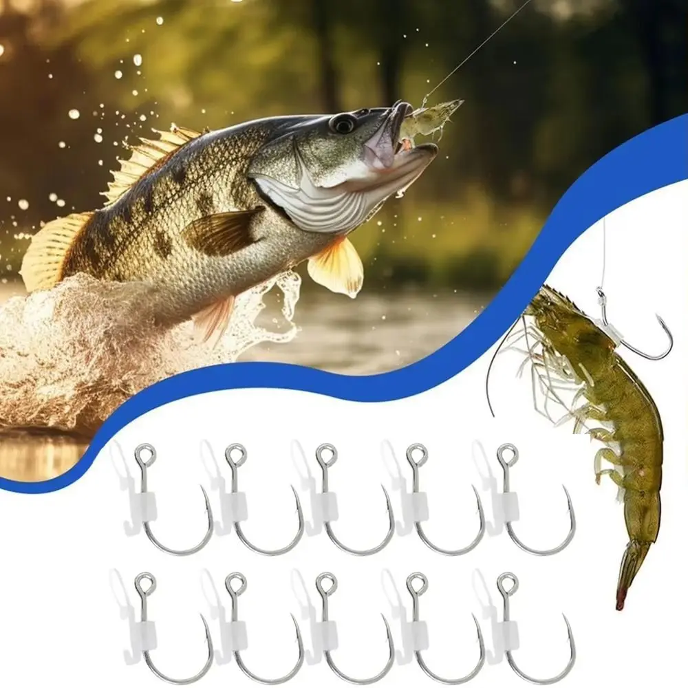 

10Pcs Heavy Duty Luminous Live Shrimp Fishing Hooks Perforated Design with Fixed Rubber Ring Barbed Fishing Hook