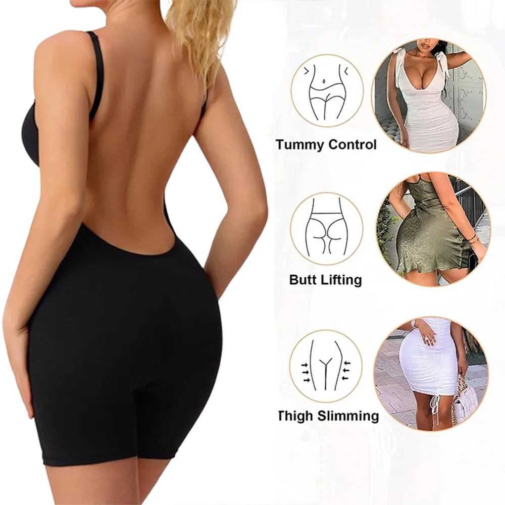 Sexy Women\'s Backless Shapewear Seamless One-piece Slim Body Suit Low Back Body Shaper Tummy Control Bodysuit Flat Belly Corset