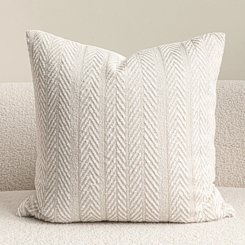 

Luxury Woven Pillow Cover Cream Beige Herringbone Texture Modern Minimalist Cushion Case for Sofa Bed Living Room Home Decor