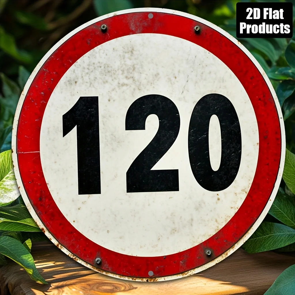 2D Flat, 1pc, Speed limit: 120Theme, round aluminum metal decorative sign plaque, home decoration, suitable for bar cafe home of