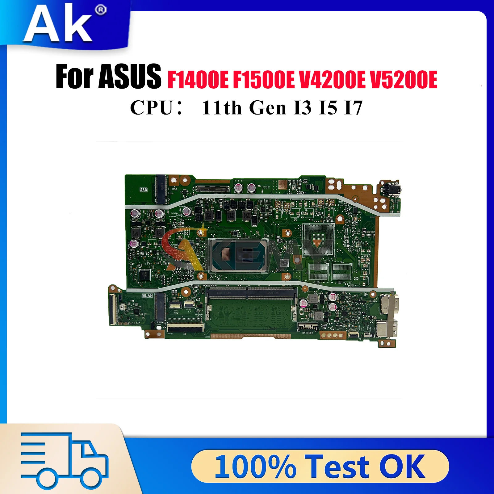 X415EA Laptop Motherboard For ASUS VivoBook X515EA F1500E V4200E V5200E X415EQ X415E F1400E X415EP Mainboard With I3 I5 I7 CPU