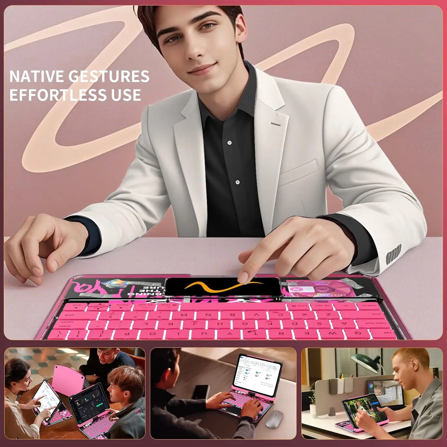 Transparent 360°Rotatable Keyboard Case for iPad Pro 12.9inch 2018-2022, Air M3 2025 with Smart Backlight Trackpad Keyboard Case