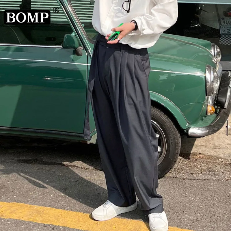 BOMP-mopa de piso suelta versión coreana, informal, versátil, cinturón de moda, pantalones de traje, sensación drapeada