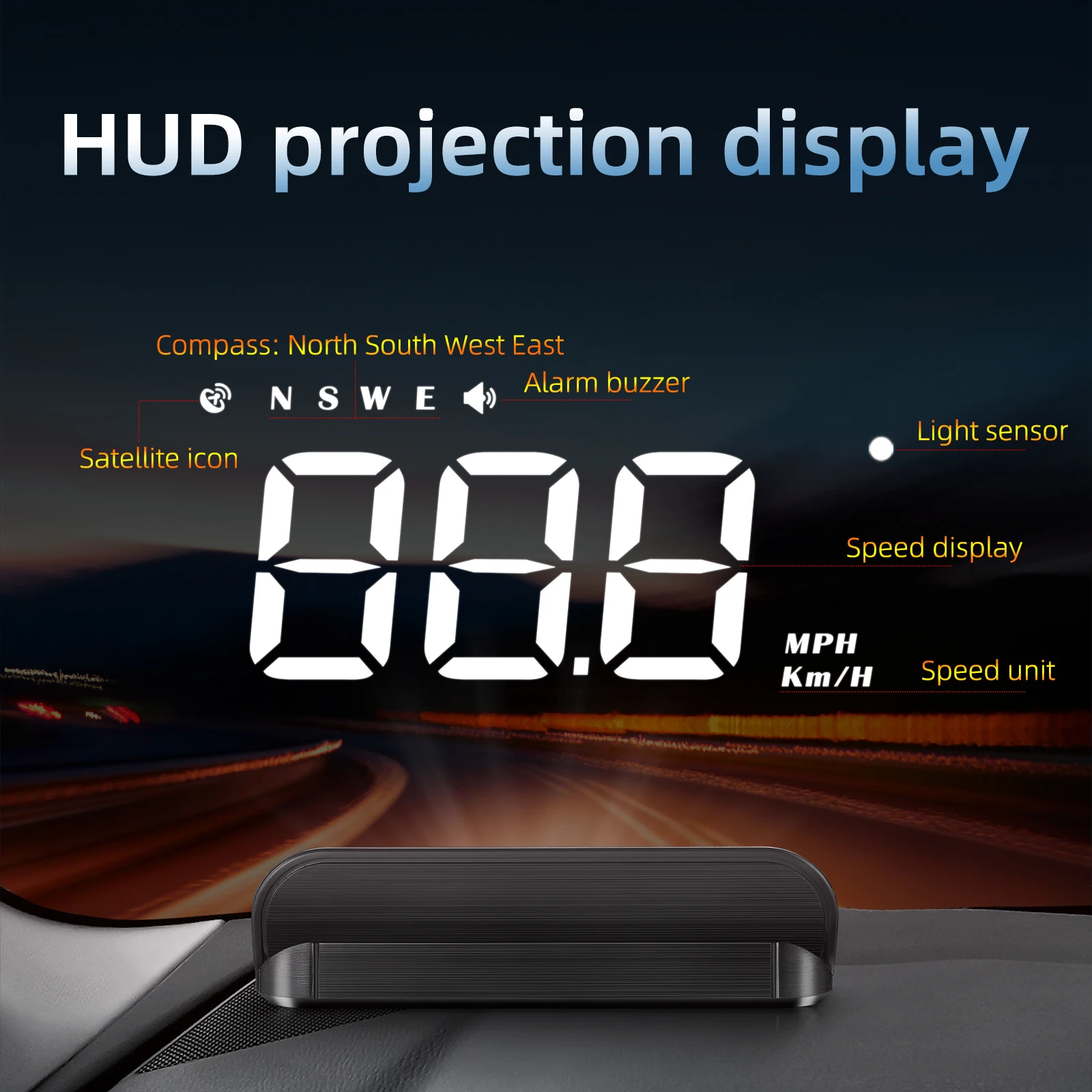 M1 GPS Car Head Up Display Speedometer Speed Test Alarm System Projector On-board Computer Windshield Projector for All Cars