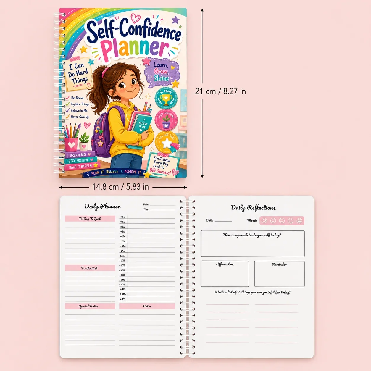 A5 Self Confidence Planner Journal for Building Self-Esteem, Tracking Progress, Positive Thinking and Personal Goals