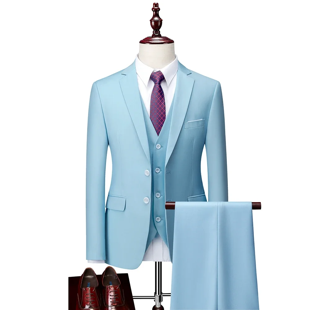 M-6XL ( Jacket + Vest + Pants ) Boutique Pure Color Mens Business Formal Suit 3Piece Set and Two-piece Set Groom Wedding Dress