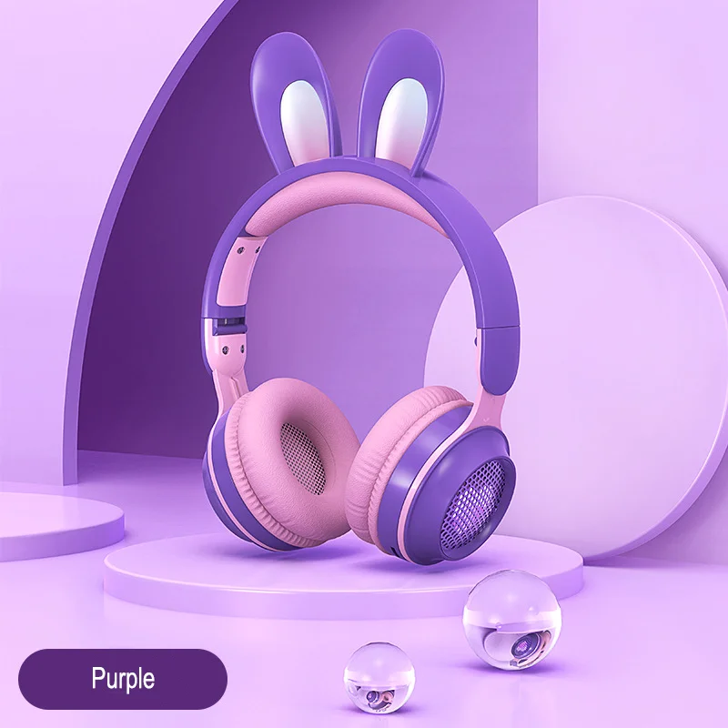 

LED Light Effect Rabbit Ear Wireless Bluetooth Microphone Noise Reduction Earphones Bluetooth 5.0 Supports audio cables TF Card