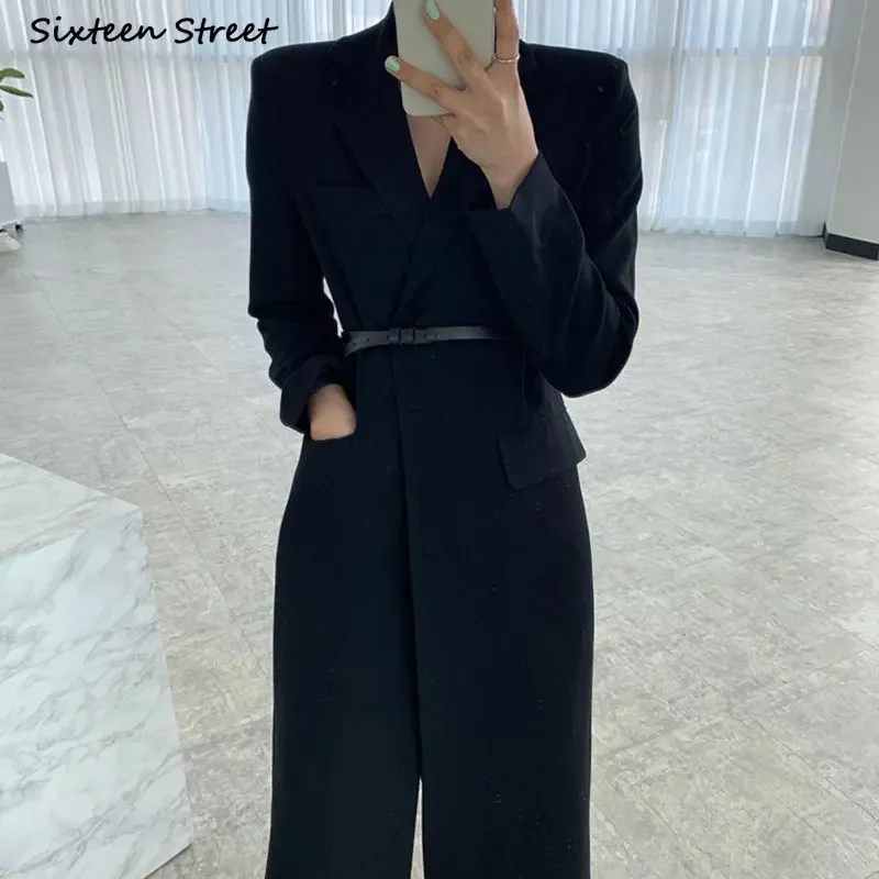 Apricot Long Blazers Jacket Women Fall  Winter Notched Collar Elegant Chic Long Tailored Coat Ladies Autumn Street Outerwear