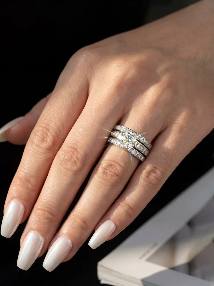 Real 2CT Glittering Certified Moissanite Diamond Ring Set For Women Gift Real 925 Sterling Silver Hot Sale Wedding Fine Jewelry