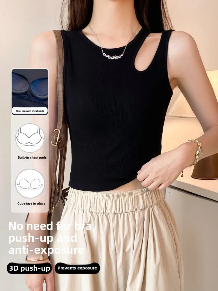 

Черный женский топ-бюстгальтер с рюшами и вырезами, со встроенным нижним бельем, для весны и лета, красивый, элегантный, короткий