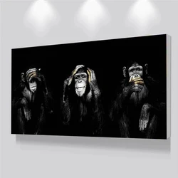 Funny Three Monkeys Canvas Painting Prints Animals No Listen No Speak No See Monkeys Living Room Animal Wall Art Home Decoration