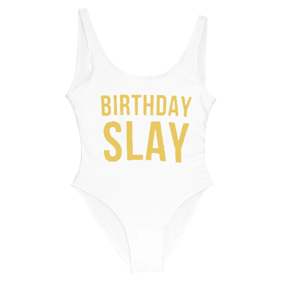 One Piece Swimsuit Birthday Slay Golden Letter print Swimwear Women High Cut Bathing Suit Plus Size Monokini Sexy Beachwear