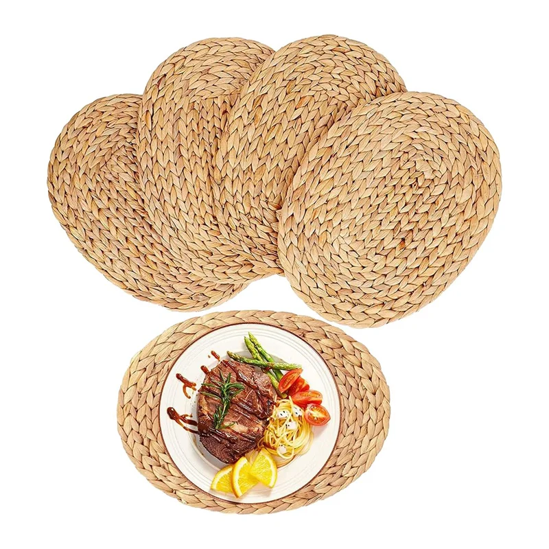 Oval Woven Placemats, Natural Water Hyacinth Placemats , Straw Braided Rattan Placemats, 12X16 Inches 4Pack