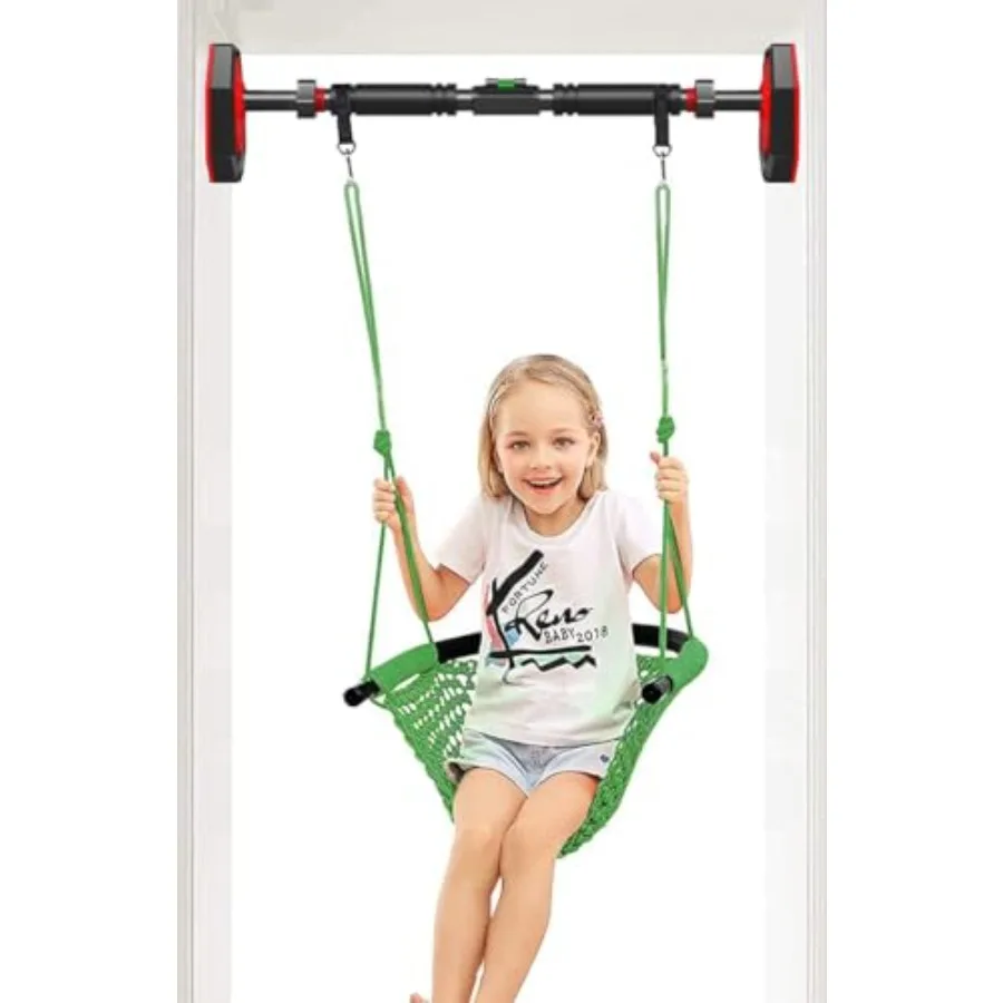 

Детские качели ручной вязки + турник для дверного проема с регулируемой шириной, тренировочный турник-качели с регулируемыми веревками для детей