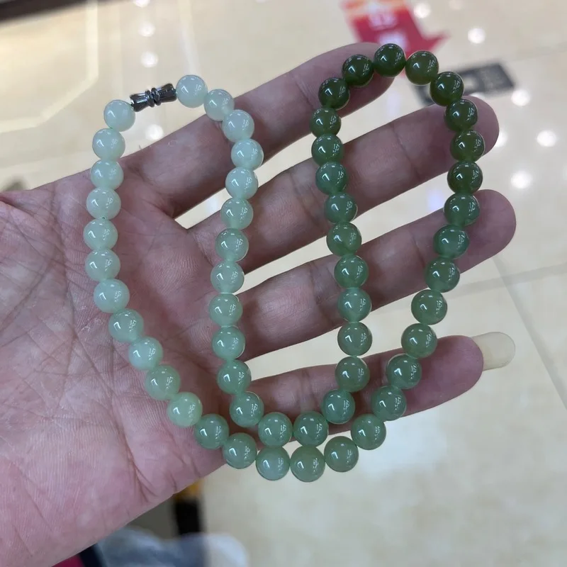 Natural Qinghai Material Round Bead Gradient Necklace, Great Accessory, Hetian Jade Bracelet