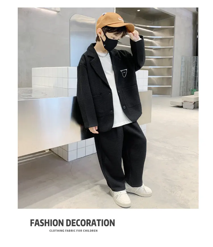 Anzug für Jungen, Blazer + Hose, zweiteilig, schwarz, khaki, Frühling, Herbst, koreanische Kinderkleidung, lässig, formell, weich, für 5 bis 14 Jahre – Detail 12