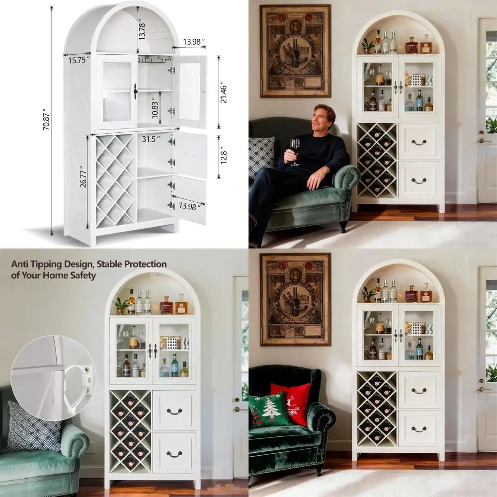 

Винный шкаф с высокой арочной стеклянной дверью и держателем для бокалов для кухни и столовой