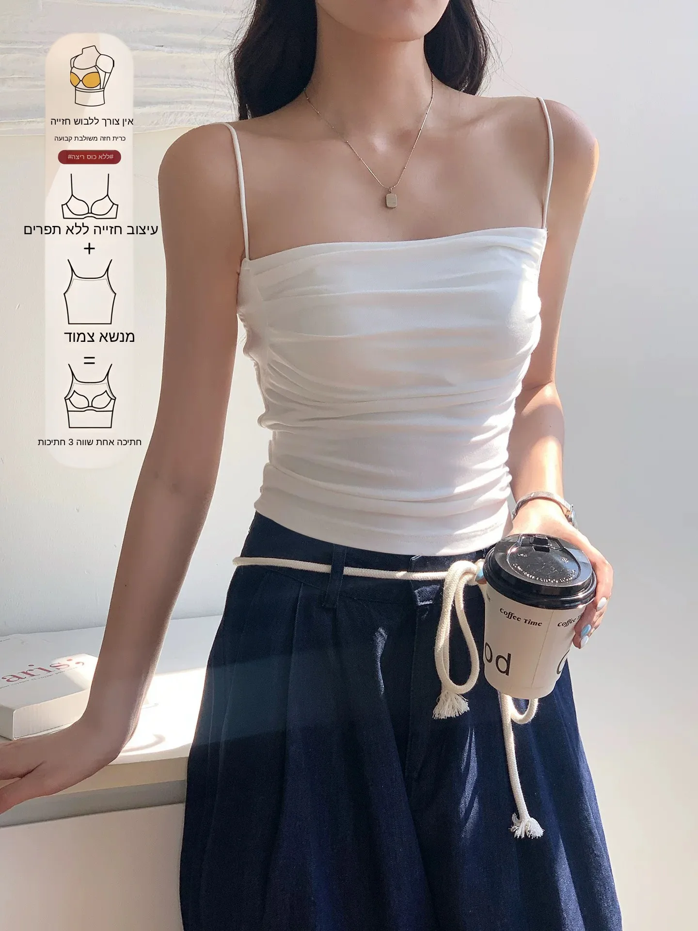 

Spring Autumn plus Size Women's Halter Top with Chest Pad Base Shirt Inner Wear Pure Desire Style Folded Strap Vest