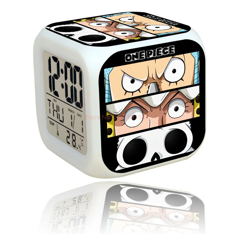 Anime One Piece Led Colorful Digital Square Clocks Luffy Zoro Date Kids Student Boys Get Up Timed Alarm Clock Kawaii Girls Gift