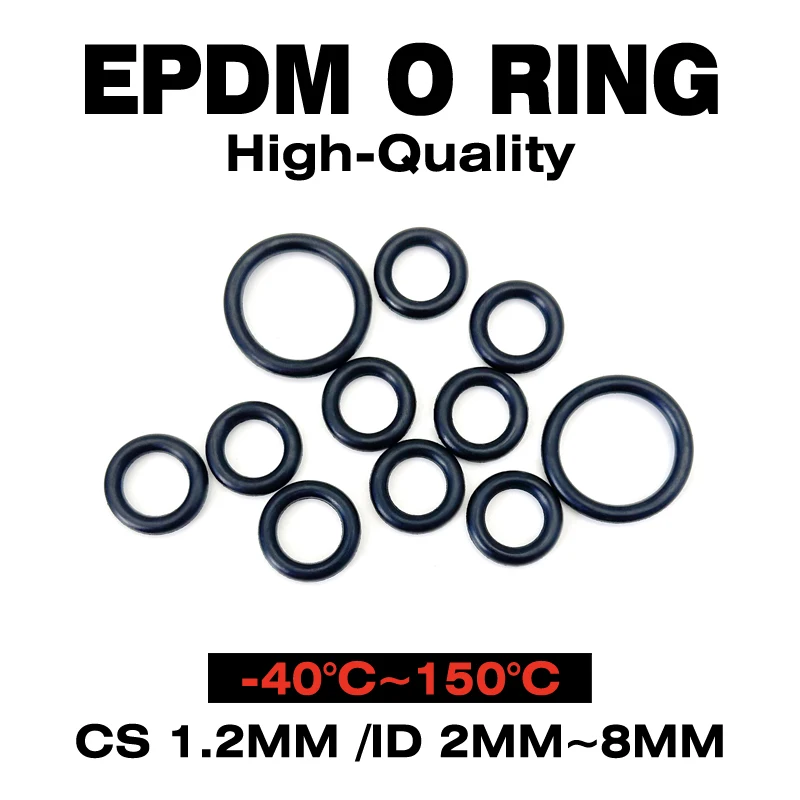 20pcs CS 1.2mm ID 2mm ~ 8mm EPDM Rubber O-Rings Weatherproof Sealing Gaskets for Pipes Valves Machinery Good elasticity&Durable