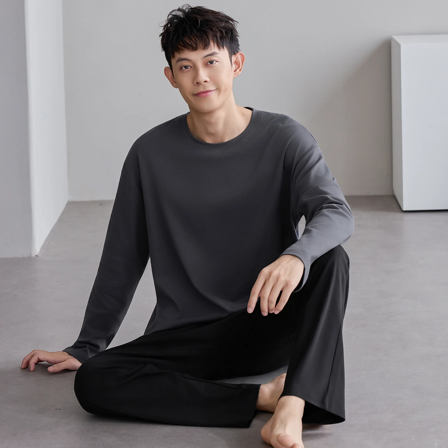 New Men Pyjamas Full Cotton Long Sleeves Pajamas Set Long Pants Autumn Simple Casual Sleepwear Homewear Suit Pijama Hombre L-4XL