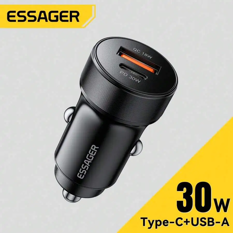 

30W Dual-Port Auto Charger: USB-C (PD 30W) + USB-A (QC 18W), 12–24V Input, Compact Fast Charging Adapter For Phones