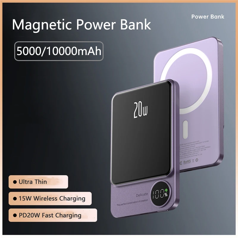 Imagem -02 - Banco de Potência Magnética de Alumínio Carregador Rápido sem Fio 10000mah 15w Powerbank para Iphone 15 Pro 13 Xiaomi Samsung S23 Poverbank 20w