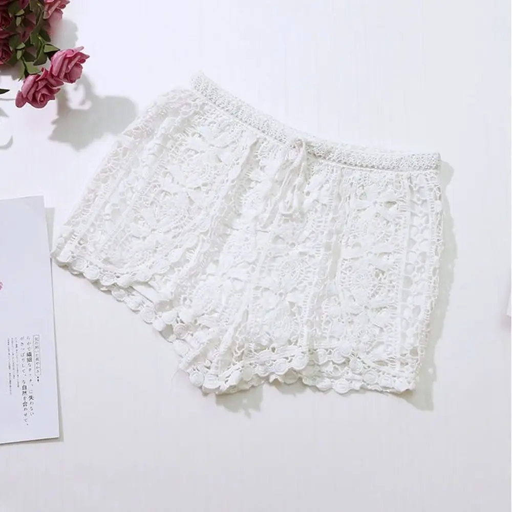 

New Polyester Lace Safety Pants Lace Lace-up Beach Crochet Pants Hollow Out Bohemian Style Crochet Shorts Summer