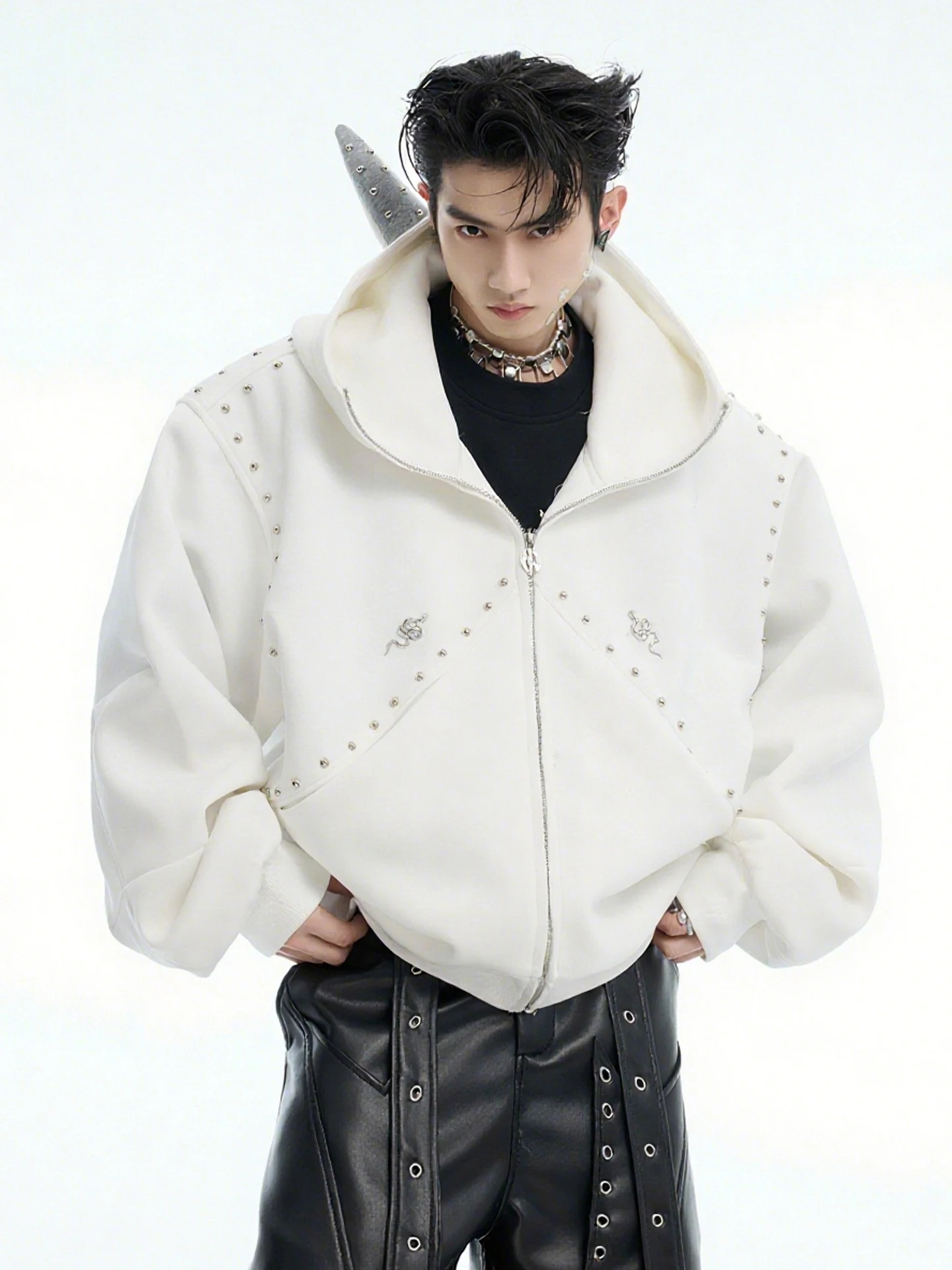 2025 Fashion Trend Design Sense Personality Rivet Hooded Sweatshirt for Men Autumn New Loose Casual American Retro Couple Jacket