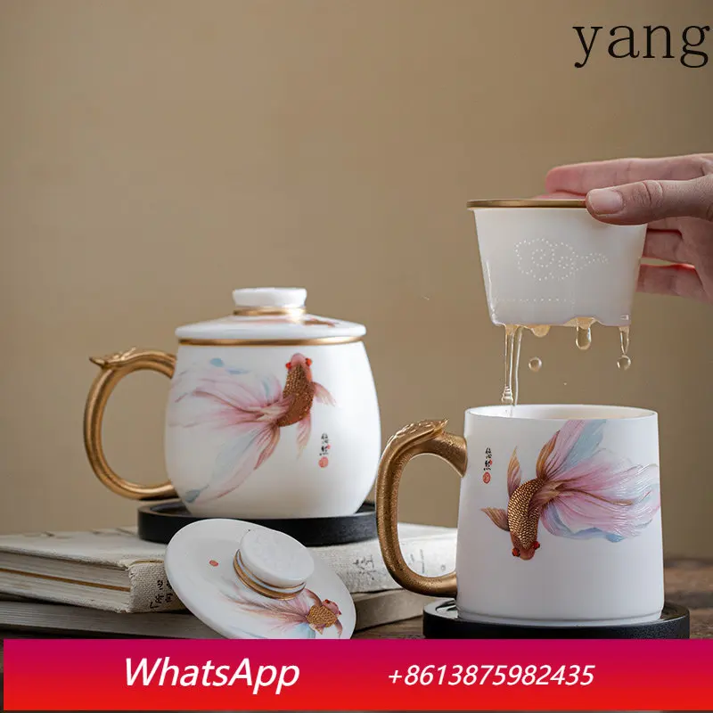 

CX Dujingshan room suet jade white porcelain office cup with lid filter, high-end gift-giving household cup