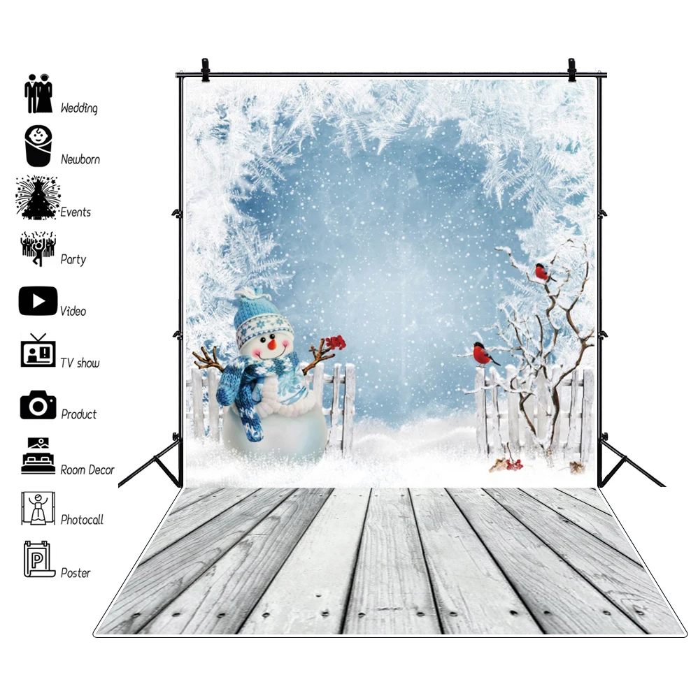 Winter Christmas Decro Backdrops Pine Snow Baby Toys Window Sill Merry Xmas Wood Board Photography Background For Photo Studio