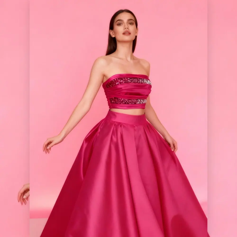 

Luxury Satin Ball Gown Skirt Fuchsia Color High Waist A-line Formal Evening Skirt 2026 New Design Elegant Chic Bridal Party
