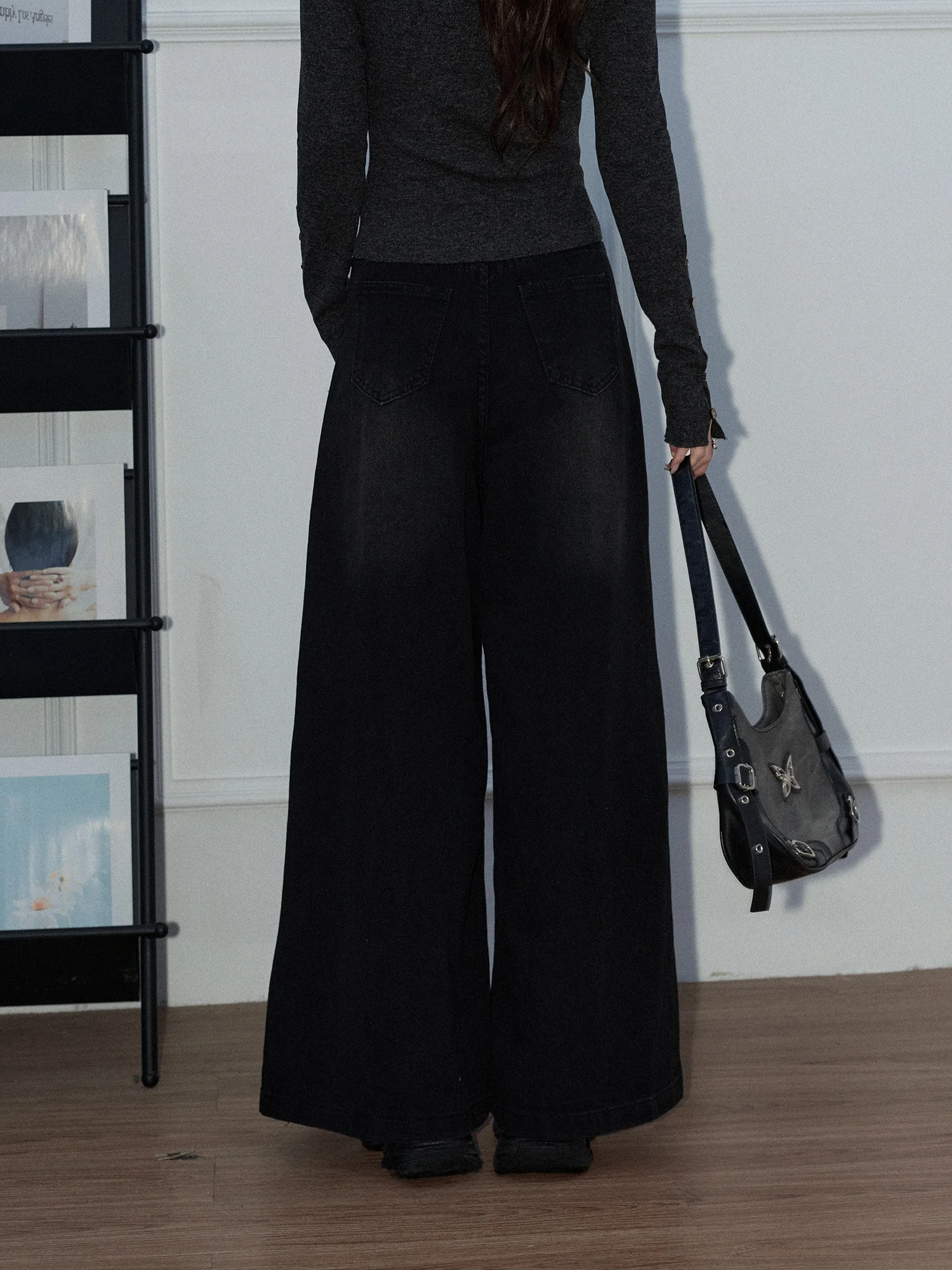 

Женские джинсы с высокой талией и широкими штанинами, свободные прямые брюки из черного денима в винтажном американском стиле, повседневные брюки для женщин