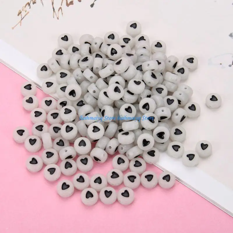 573B Letter Beads Glow Flat Beads Acrylic UV Beads Heart Beads
