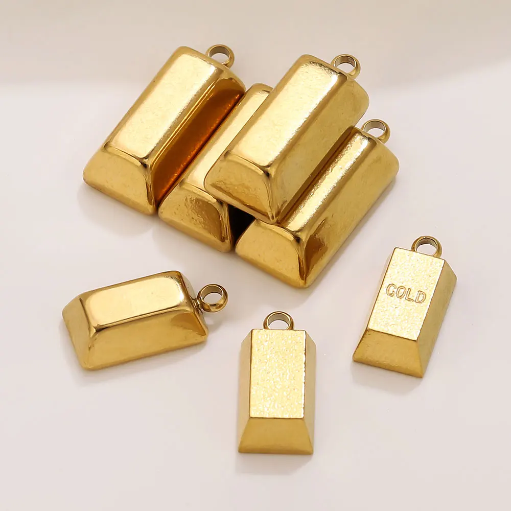 

5PCS Gold-Plated Rectangular Stainless Steel Charms Metal Gold Brick Pendant Accessories