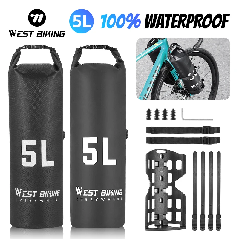 WEST BIKING 2PCS Portable Bicycle Fork Bag 5L Full Waterproof Mountain Bike Front&Rear Fork Bag E-bike Scooter Bike Frame Bag