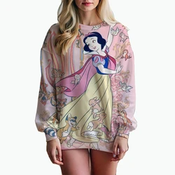 Women's Disney Princess print Sweatshirt, High Street Women's Hoodie, Y2K Pattern Clothing, Casual Round Neck Sweater